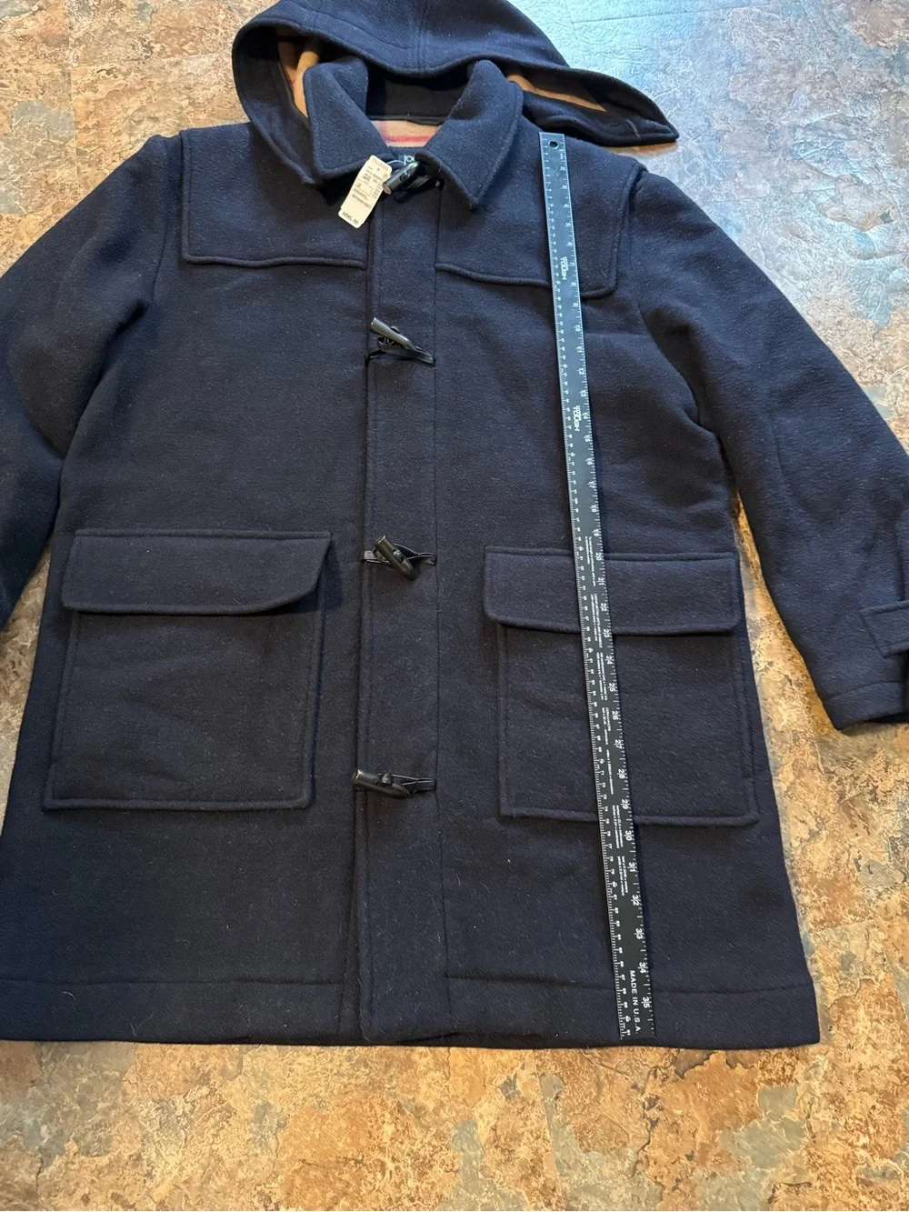 Jos. A. Bank Navy Wool Hooded Toggle Pea Coat Mens Large Zip New